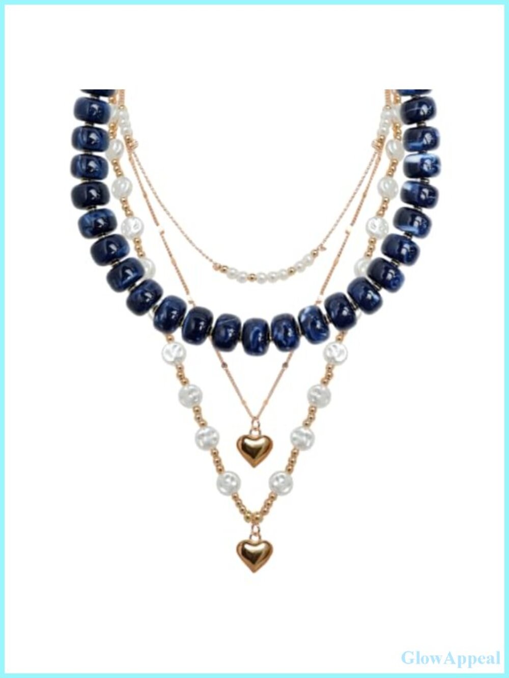 Layered Beaded Necklace Set Resin Beads Brass Gold-Tone Charms Boho Statement